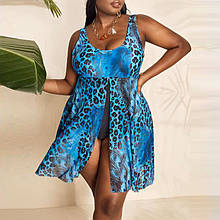 Купальник-туніка. Леопардовий Блакитний. Великі розміри.