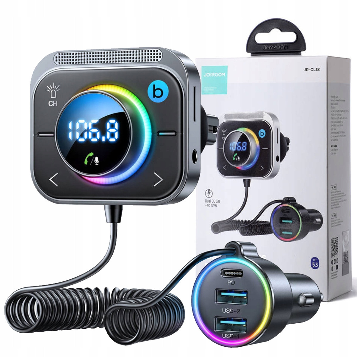 Автомобільний зарядний пристрій Joyroom 30 W MP3 Bluetooth transmitter with Car Charger Black (JR-CL18)