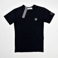 Мужская футболка Stone Island черная с патчем хлопковая Тениска Стон Айленд на лето (B)