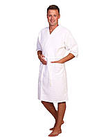 Вафельный халат Luxyart Кимоно мелкая клетка размер (58-60) XXL 100% хлопок белый (LS-0421) lb