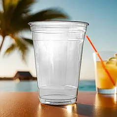 Одноразовий пластиковий стакан для напоїв купольний прозорий 400 мл SUPER PET 50 шт/уп / Стакани