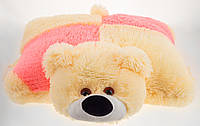 Подушка-игрушка Алина мишка 45 см персиковый с розовым арлекино lb