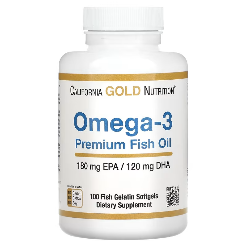California Gold Nutrition, омега-3, риб’ячий жир преміальної якості, 180 мг ЕПК / 120 мг ДГК, 100 капсул