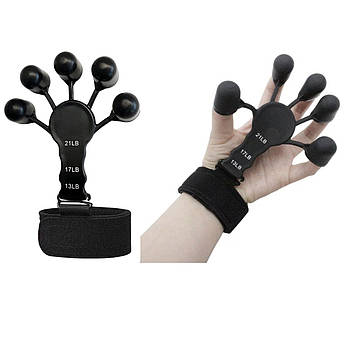 Еспандер для пальців рук чорний із трьома режимами. Тренажер для розроблення пальців рук і розвитку пальців