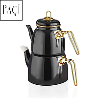 Оригінальний чайник Paçi Elite Class чорний подвійний емальований 3 л, турецький чайданлик для заварювання чаю