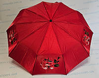 Жіночий напівавтомат зонт хамелеон червоний зі сталевими спицями Срібний дощ