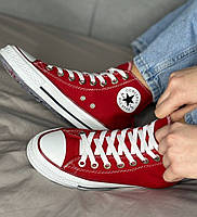 Кроссовки Женские Converse All Star Текстиль Весна Лето Красные, Высокие Кеды Женские Ткань Конверс Весение