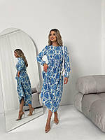 Женское стильное платье миди с растительным принтом ткань: шелковый софт Мод. #399