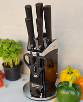 Набор кухонных ножей на подставке 8 предметов Edenberg EB-920 Ножи для кухни из нержавеющей стали Черный