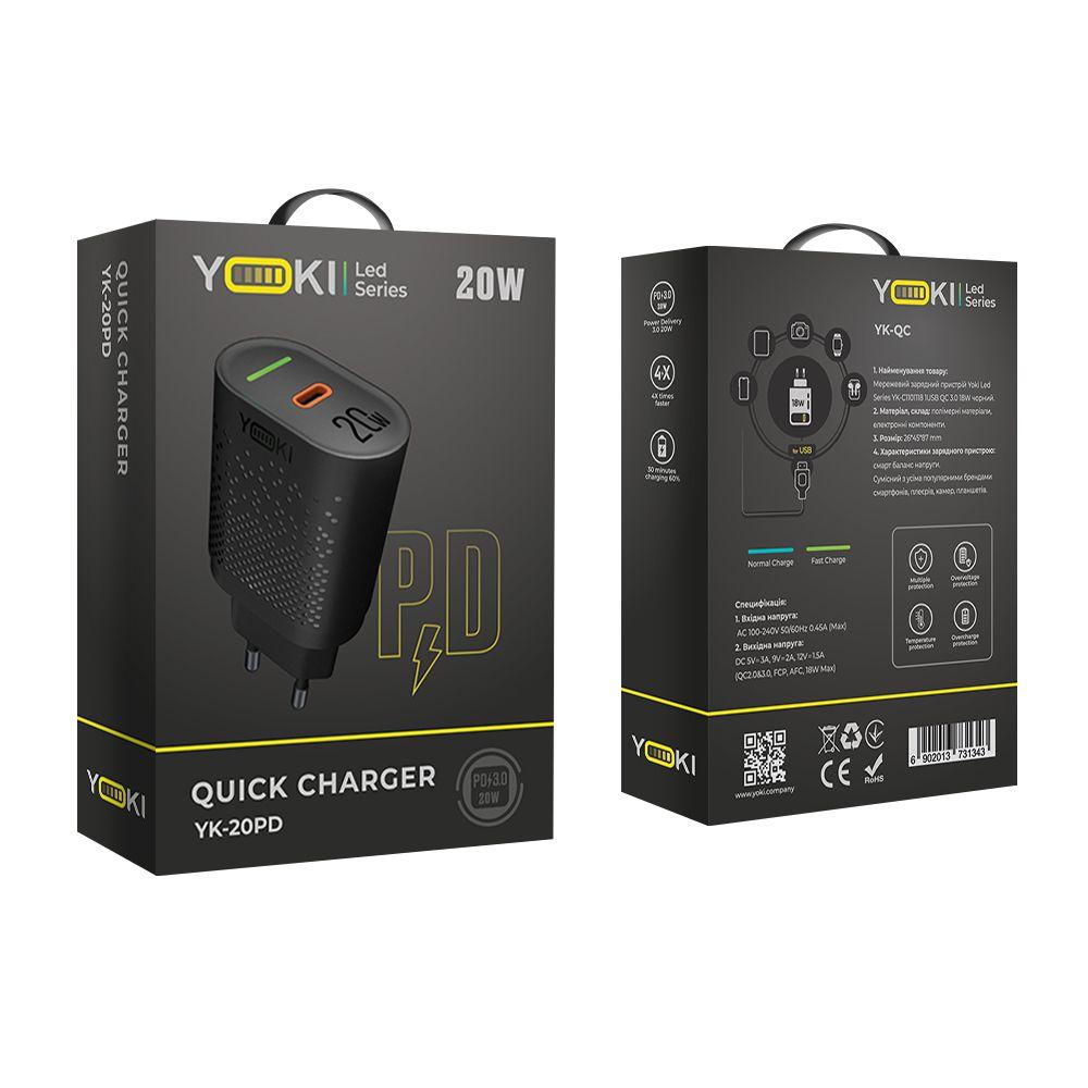 Мережевий Зарядний Пристрій Yoki Led Series YK-20PD 20W, Black