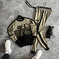 Костюм мужской спортивный UFC трикотажный весенний осенний летний юфс черно-оливковый