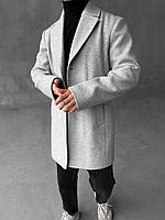 Чоловіче пальто кашемірове сіре довге приталене на гудзиках демісезонне (G)