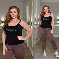 Базова жіноча літня футболка батал на широких бретельках (р.48-58). Арт-4838/4 чорна