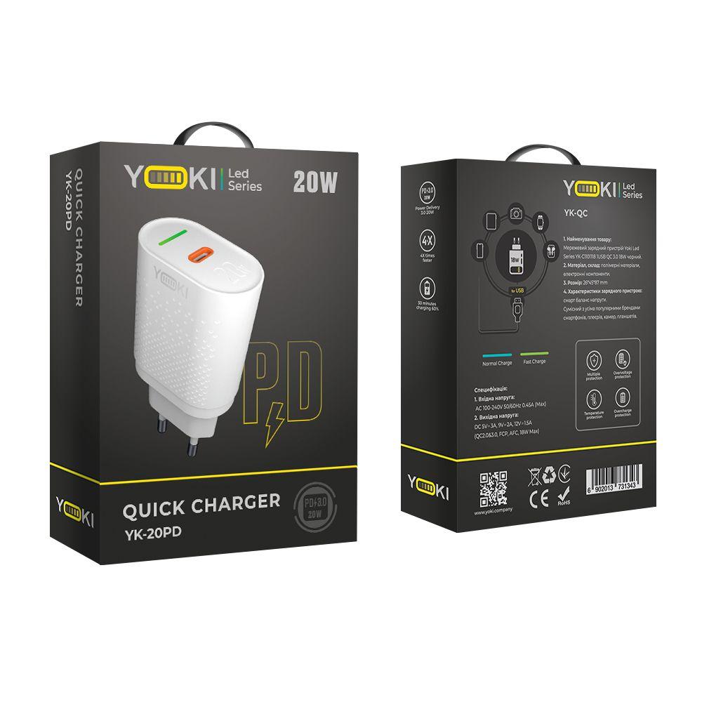 Мережевий Зарядний Пристрій Yoki Led Series YK-20PD 20W, White
