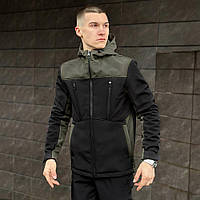 Мужская куртка демисезонная на весну-осень черная-хаки удобная стильная молодежная с капюшоном ветрозащитная