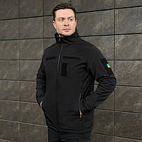 Куртка мужская черная с липучками весенне-осенняя материал Soft Shell без капюшона на прямой молнии стильная