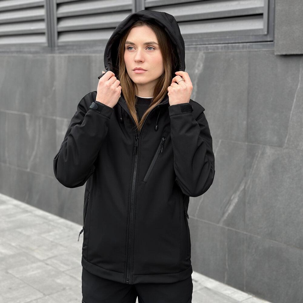 Куртка женская демисезонная черная повседневная спортивная с капюшоном молодёжная весна-осень стильная модная