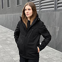 Куртка женская демисезонная черная повседневная спортивная с капюшоном молодёжная весна-осень стильная модная