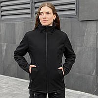Куртка женская черная весна-осень однотонная на молнии без капюшона с карманами стильная удобная повседневная