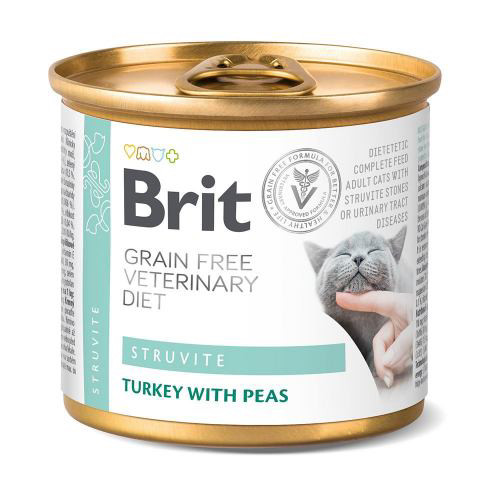 Вологий корм Brit GF VetDiet Struvite для котів, при сечокам'яній хворобі, з індичкою та горохом, 200 г, фото 1
