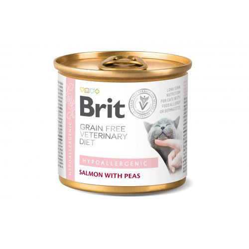 Вологий корм Brit GF VetDiet Hypoallergenic для котів, з лососем, 200 г, фото 1