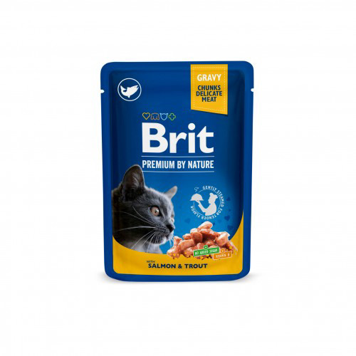 Вологий корм Brit Premium Cat Pouch для котів, з лососем і фореллю, 100 г, фото 1