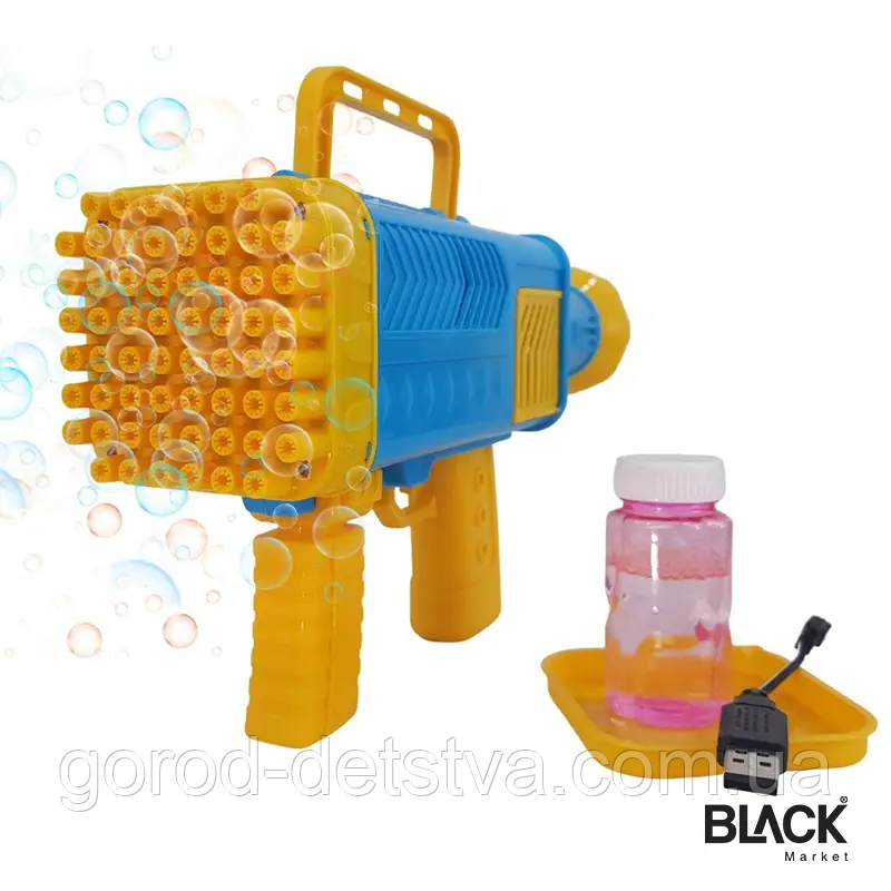 Автомат мильні бульбашки Базука Bazooka з підсвічуванням на акумуляторі на 60 отворів Бластер 112, фото 1