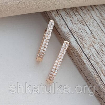 Сережки золоті з розсипом маленьких круглих білих фіанітів