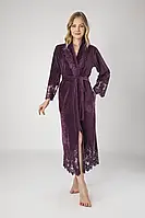 Велюровый женский халат с долгим кружевом без капюшона S,M,L/XL,2XL,3XL,4XL.Турецкий халат