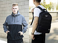 Мужской спортивный комплект анорак Nike черно-серый и спортивный рюкзак Nike весенняя ветровка найк LOV XS