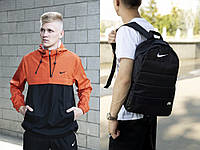 Мужской спортивный комплект анорак Nike черно-оранжевый и спортивный рюкзак Nike весенняя ветровка найк LOV XS
