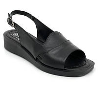 Жіночі шкіряні босоножки чорного кольору на плоскій підошві MIDA 230390(1) розмір 36