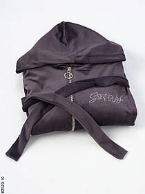 2520-10 Халат жіночий на блискавці з поясом велюр батал (3 од: 52-54,56-58,60-62)