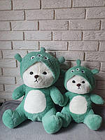 М'яка іграшка ведмедика в костюмі інопланетянин 50 см, дитяча плюшева іграшка ведмедик у капюшоні зелений