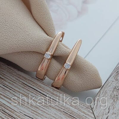 Сережки золоті тонкі з круглими білими фіанітами посередині