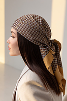 Женский платок бежевый, коричневый, легкий шарф, шелковый платок на голову, косынка, платок на шею