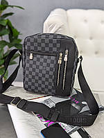 Мужская сумка мессенджер Louis Vuitton через плечо черно-серая в клетку Мужская сумка луи витон барсетка сумка