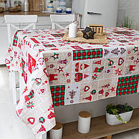 Новорічна скатертина лляна "Прикраса" 1.5 м х 1.1 м (кухонний стіл)