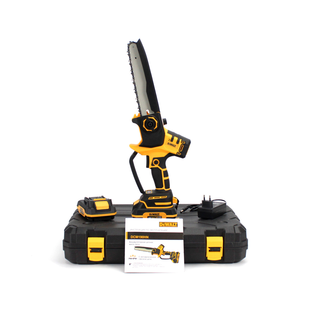 Акумуляторна безщіткова міні пилка DeWalt DCM190HN (2АКБ, 24V, 5Аh, шина 20 см) з індикатором заряду