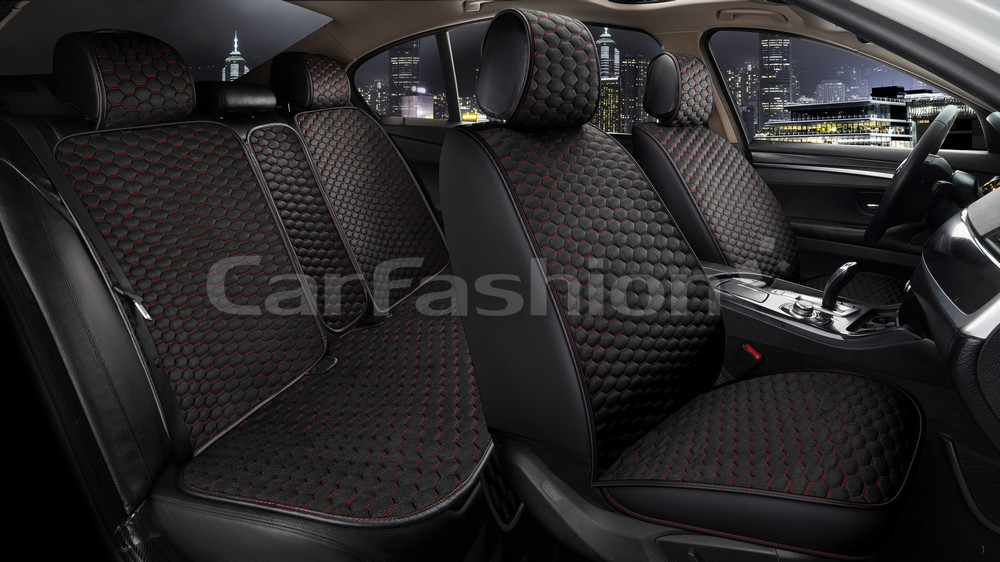 Повний комплект накидок CarFashion, модель SOTA PLUS, чорний/червоний