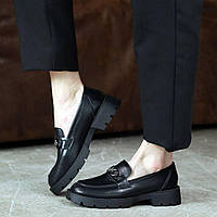 Модные женские туфли лоферы натуральная кожа тренд комфортная анатомическая колодка черные