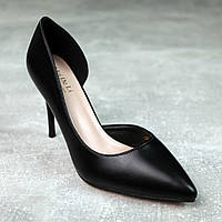 Женские классические туфли лодочки широкий каблук эко-кожа черные