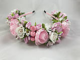 Віночок на голову з квітів рожевий, фото 4