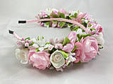Віночок на голову з квітів рожевий, фото 3