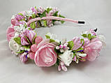 Віночок на голову з квітів рожевий, фото 5