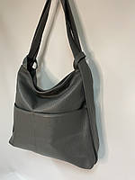 Женская сумочка шопер-рюкзак серая из натуральной кожи Италия