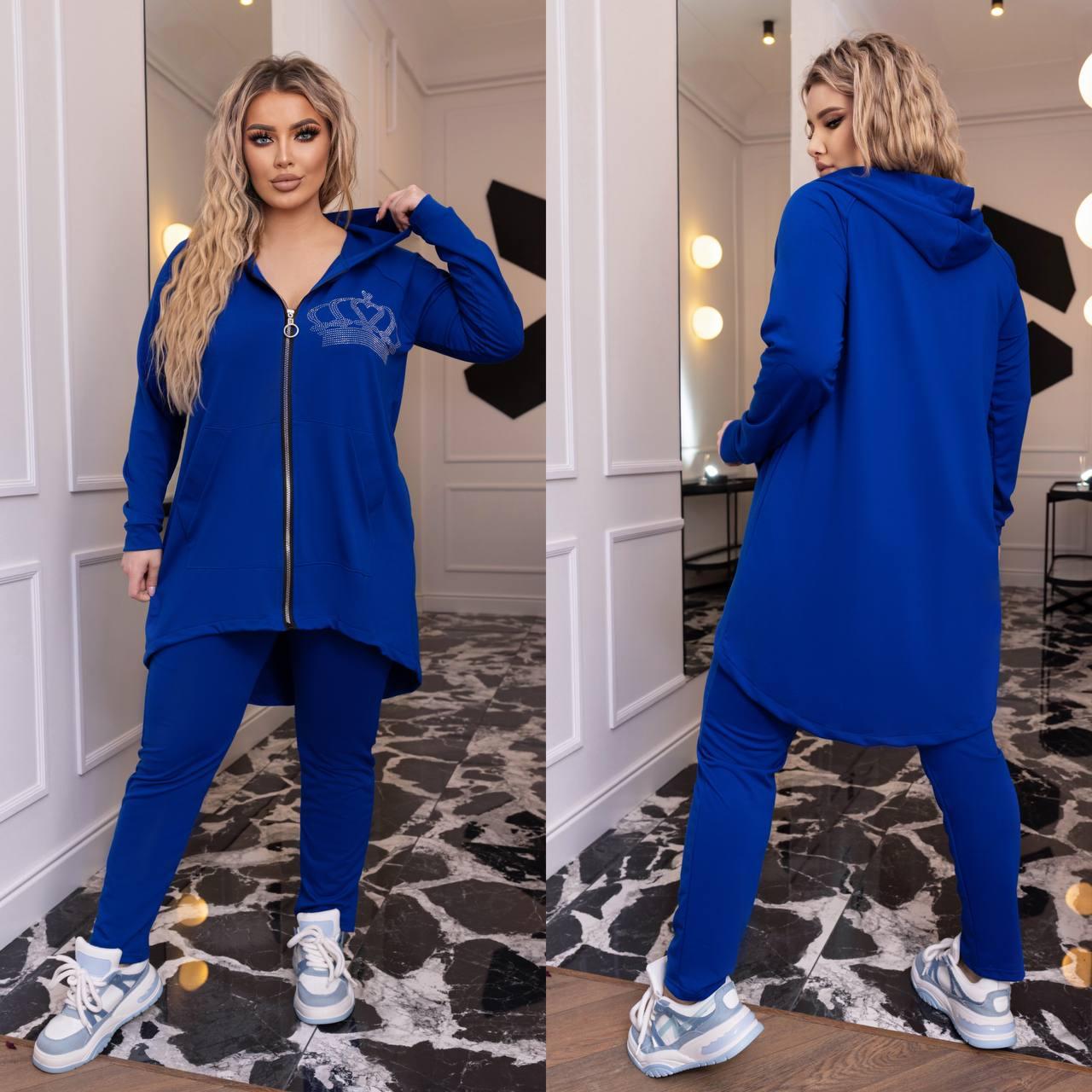 Весняний трикотажний спортивний костюм великих розмірів із подовженою кофтою (р.48-62). Арт-2183/42, фото 1