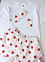 Жіноча бавовняна піжама для сну та дому в червоні сердечка Комплект жіночий