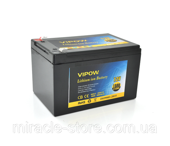 Акумуляторна батарея літієва Vipow 12 V18 Ah, фото 2