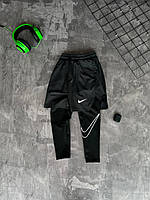 Мужские спортивные шорты Nike серые с черным для тренировок Найк с лосинами (B)